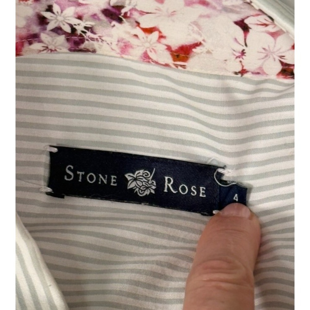 Stone Rose Mens Shirt 4/Large Striped Flower Flip Cuff Button Up Long Sleeve - Picture 10 of 10
